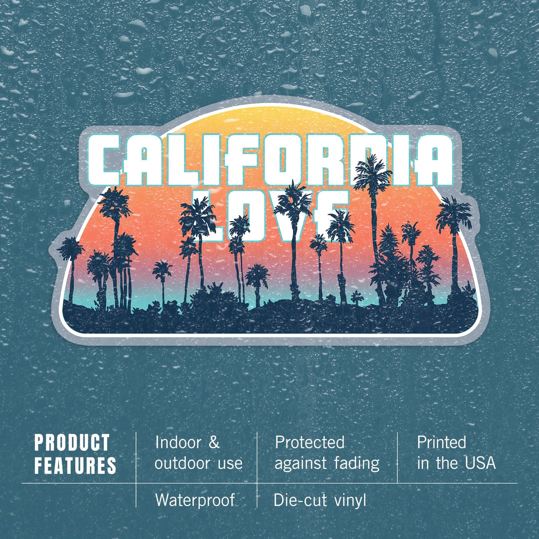 California Love, Palm Trees, Aqua Horizon, Contour, Vinyl Sticker Sticker Lantern Press 