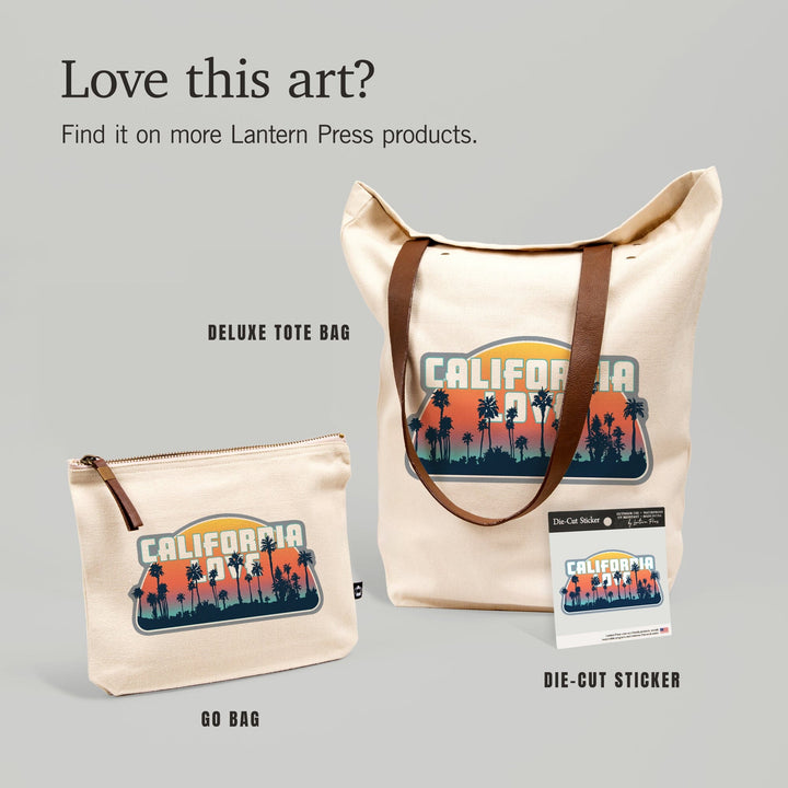California Love, Palm Trees, Aqua Horizon,, Organic Cotton Zipper Pouch, Go Bag Totes Lantern Press 