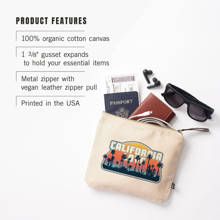 California Love, Palm Trees, Aqua Horizon,, Organic Cotton Zipper Pouch, Go Bag Totes Lantern Press 