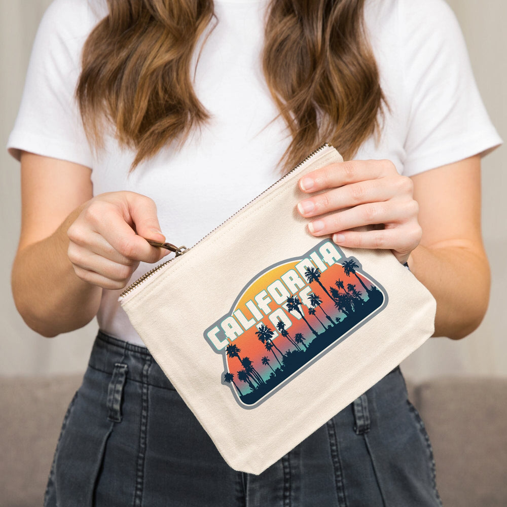 California Love, Palm Trees, Aqua Horizon,, Organic Cotton Zipper Pouch, Go Bag Totes Lantern Press 
