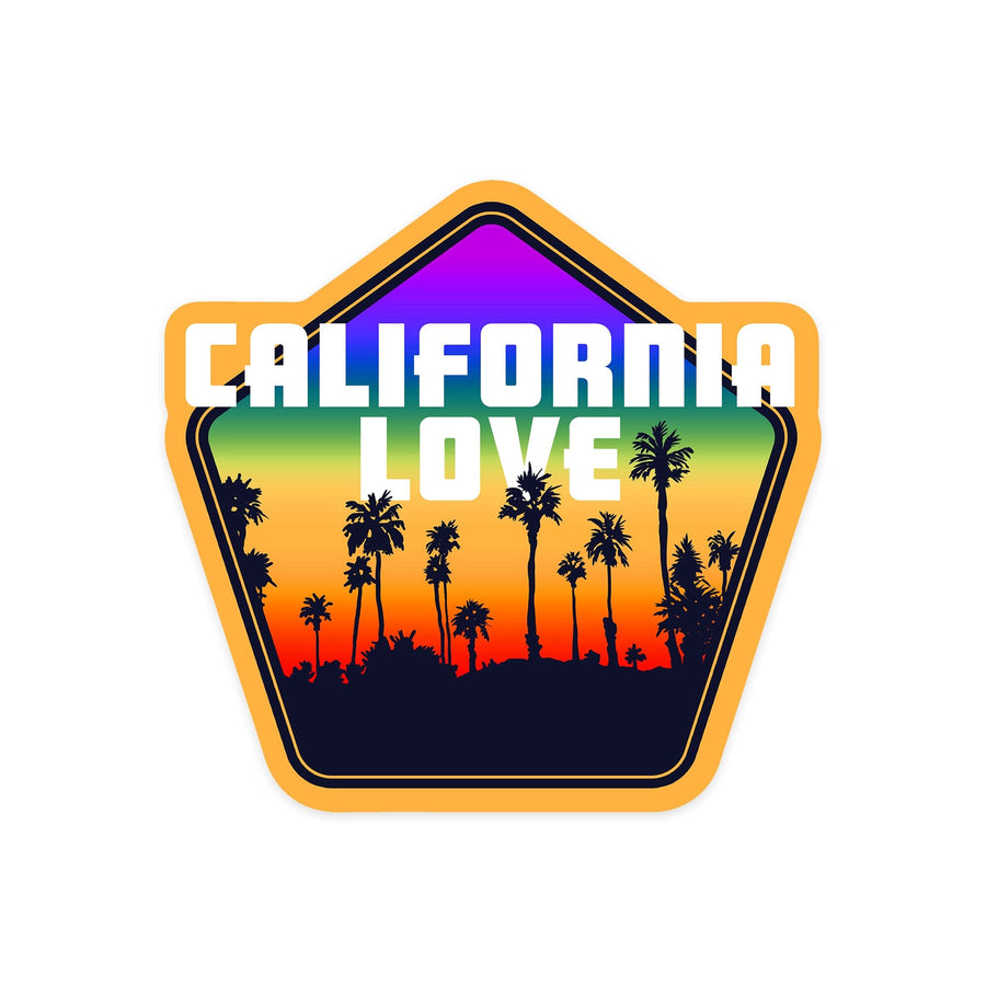 California Love, Palm Trees, Pride Rainbow, Contour, Vinyl Sticker - Lantern Press