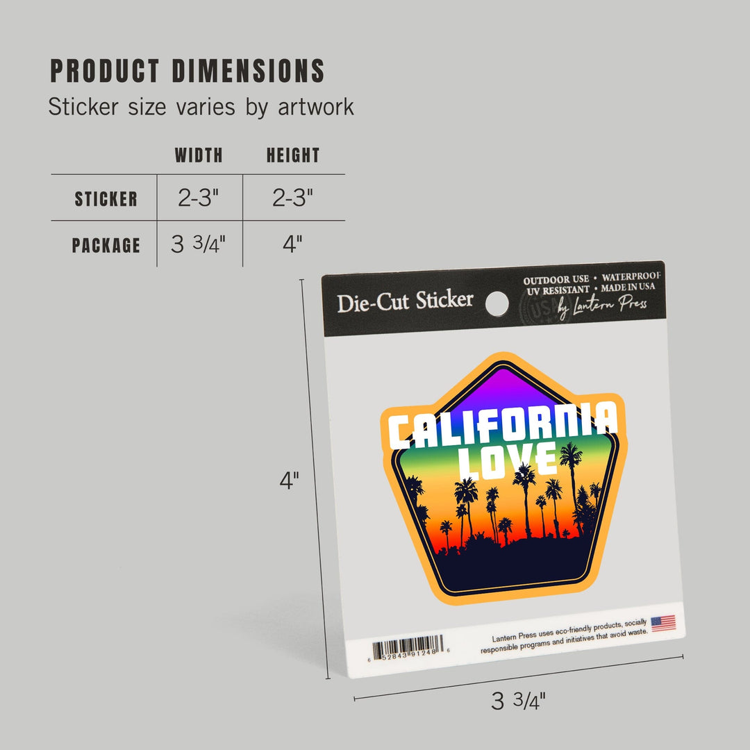 California Love, Palm Trees, Pride Rainbow, Contour, Vinyl Sticker - Lantern Press