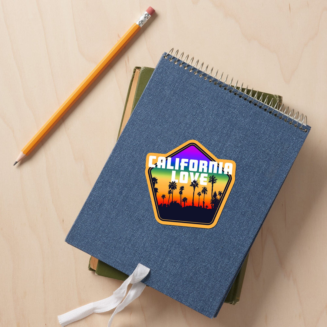 California Love, Palm Trees, Pride Rainbow, Contour, Vinyl Sticker - Lantern Press