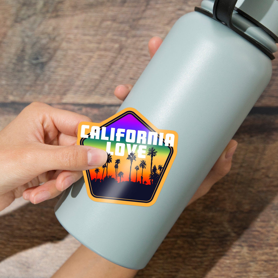 California Love, Palm Trees, Pride Rainbow, Contour, Vinyl Sticker - Lantern Press