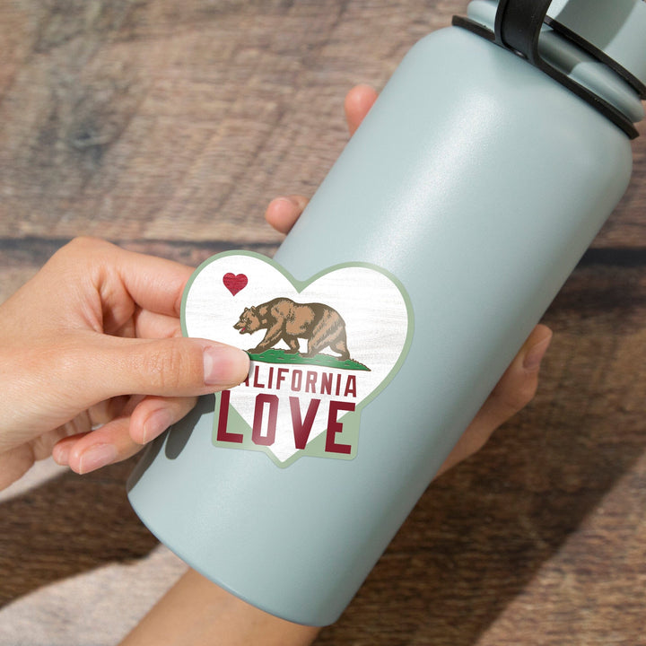 California Love, State Flag with Heart, Contour, Vinyl Sticker Sticker Lantern Press 