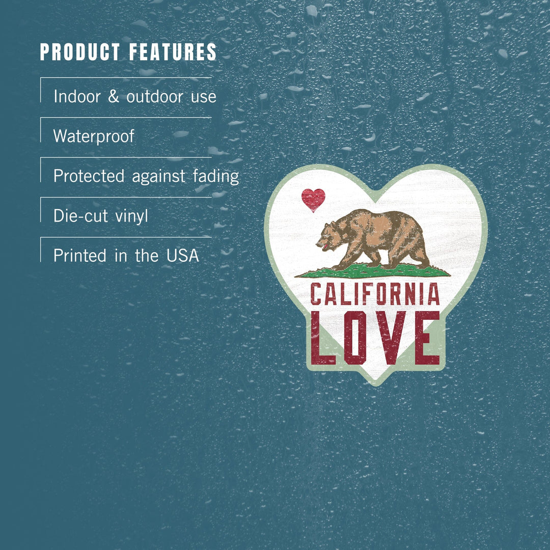 California Love, State Flag with Heart, Contour, Vinyl Sticker Sticker Lantern Press 