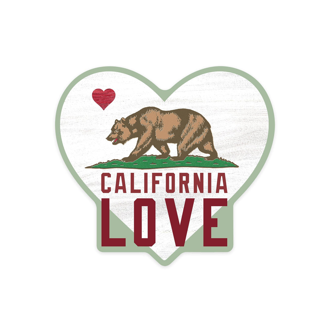 California Love, State Flag with Heart, Contour, Vinyl Sticker Sticker Lantern Press 