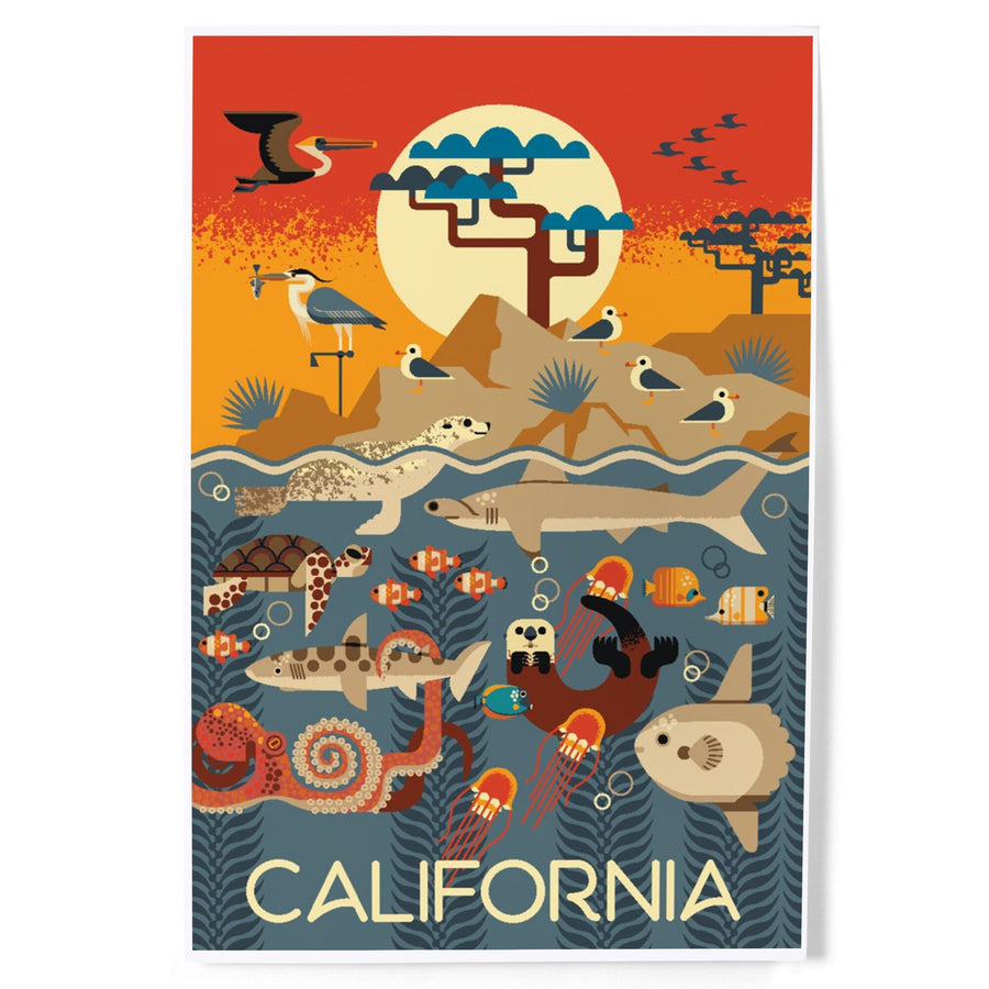 California, Marine Animals, Geometric, Art & Giclee Prints Art Lantern Press 