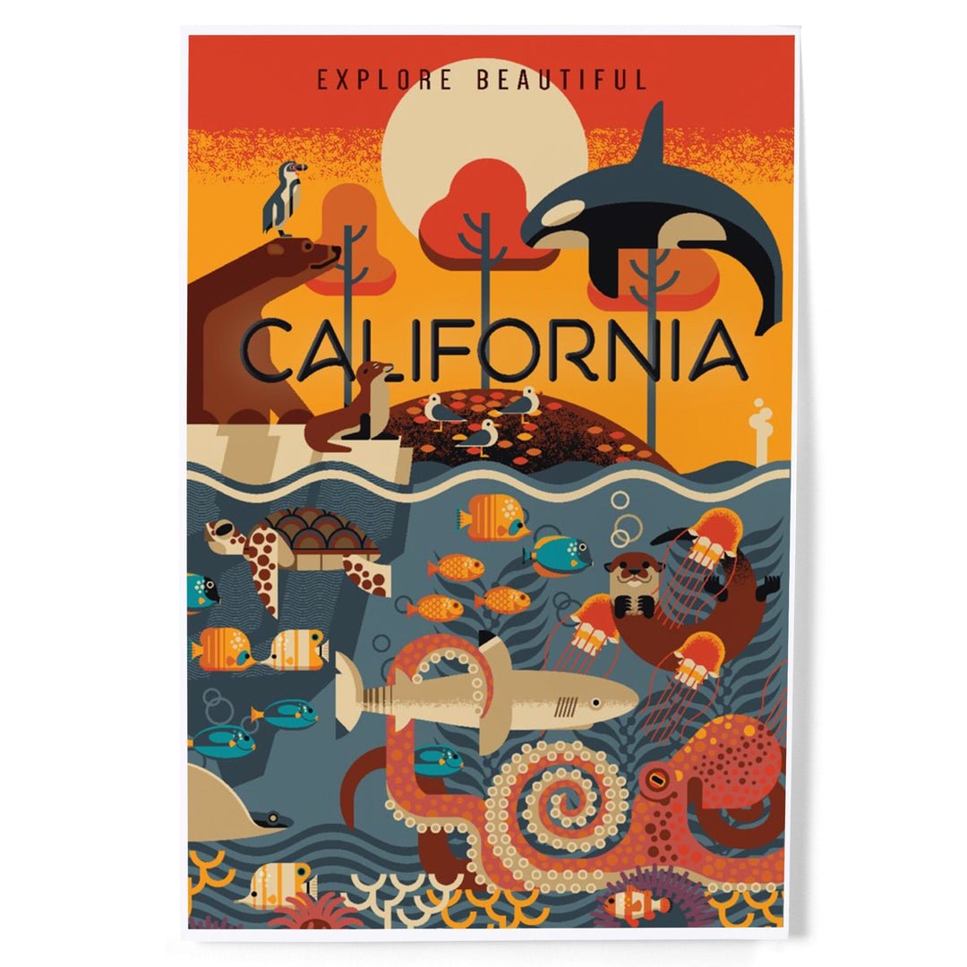 California, Marine Animals, Geometric, Art & Giclee Prints Art Lantern Press 8 x 12 Art Print 