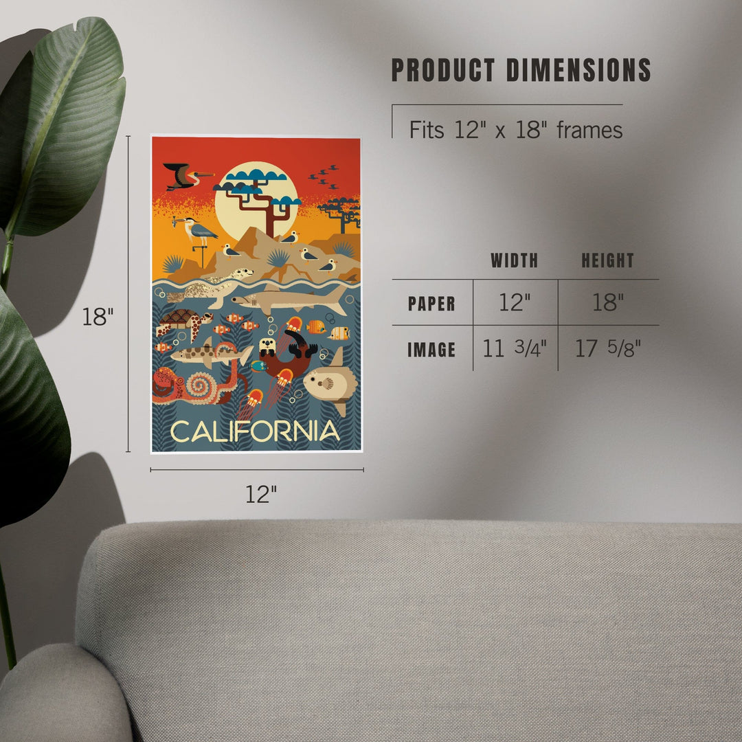 California, Marine Animals, Geometric, Art & Giclee Prints Art Lantern Press 