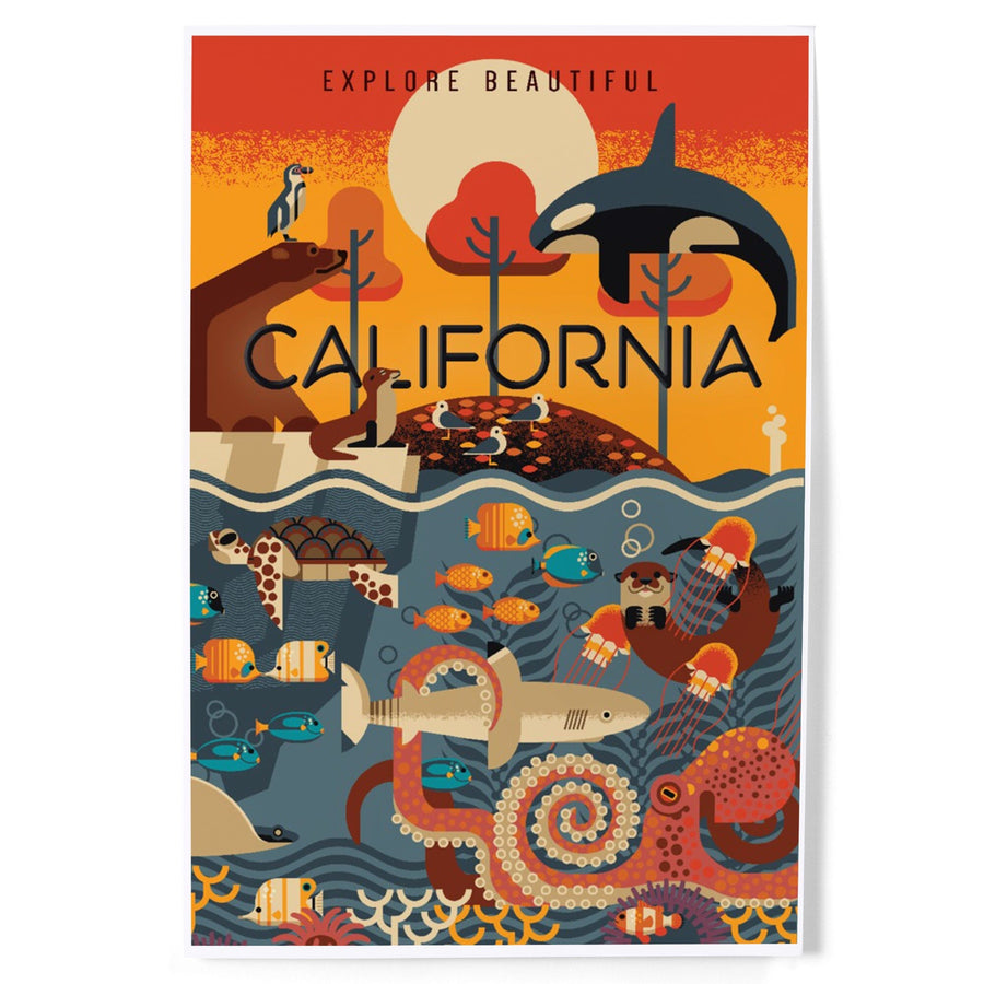 California, Marine Animals, Geometric, Art & Giclee Prints Art Lantern Press 