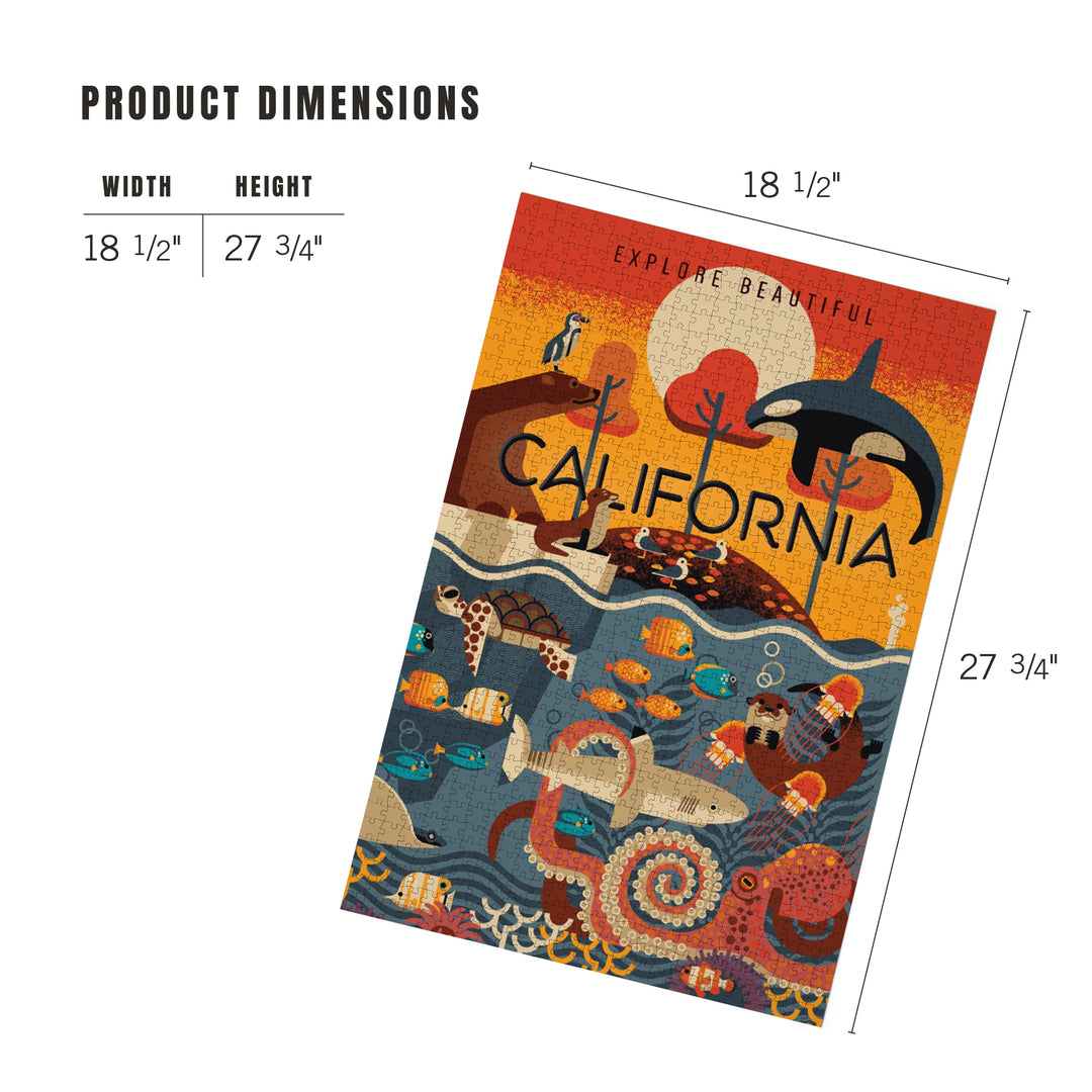 California, Marine Animals, Geometric, Jigsaw Puzzle Puzzle Lantern Press 