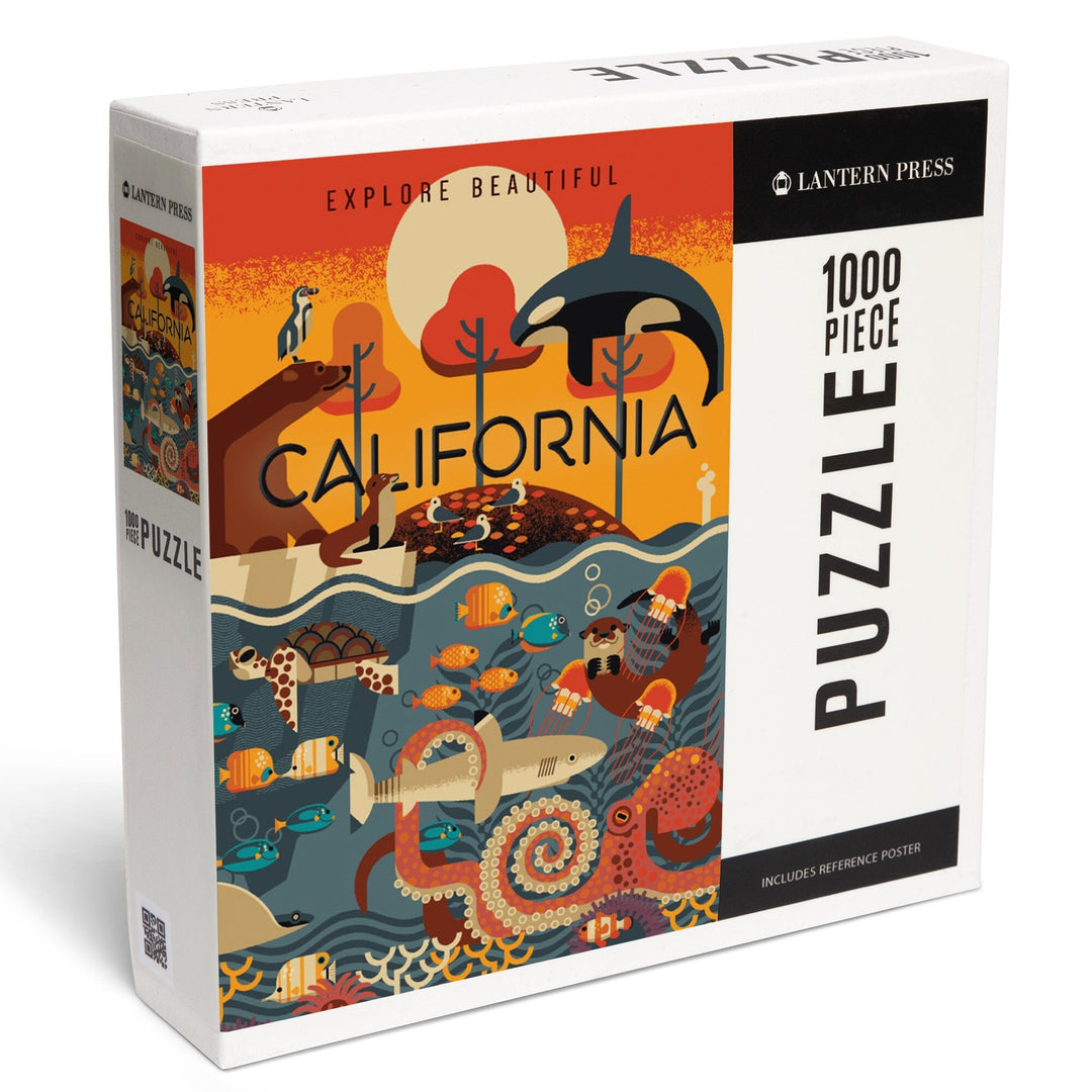 California, Marine Animals, Geometric, Jigsaw Puzzle - Lantern Press