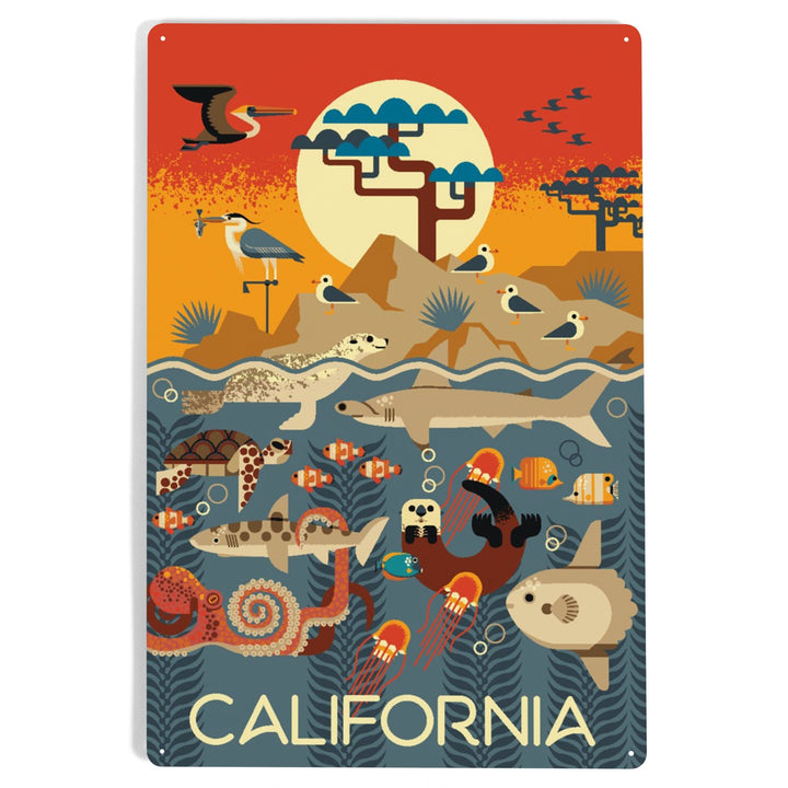 California, Marine Animals, Geometric, Metal Signs Metal Lantern Press 