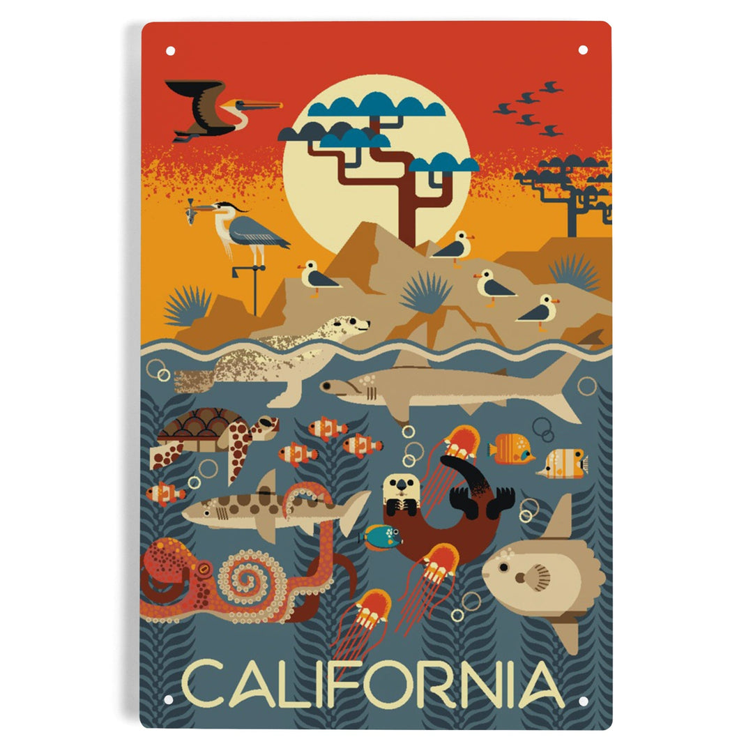 California, Marine Animals, Geometric, Metal Signs Metal Lantern Press 