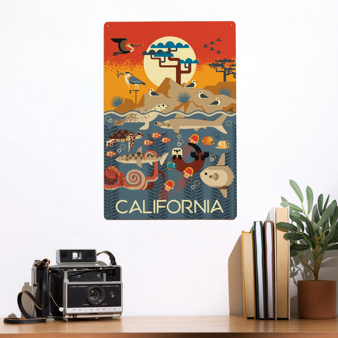 California, Marine Animals, Geometric, Metal Signs Metal Lantern Press 