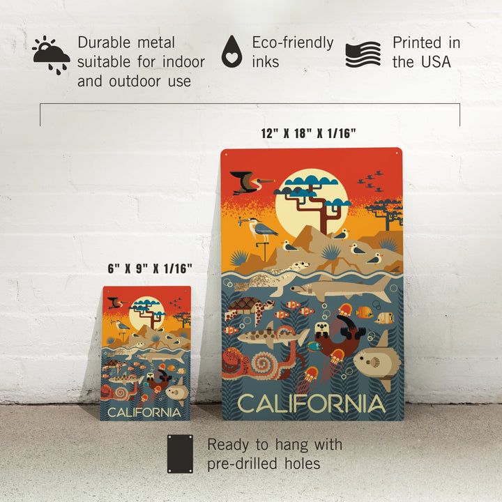 California, Marine Animals, Geometric, Metal Signs Metal Lantern Press 