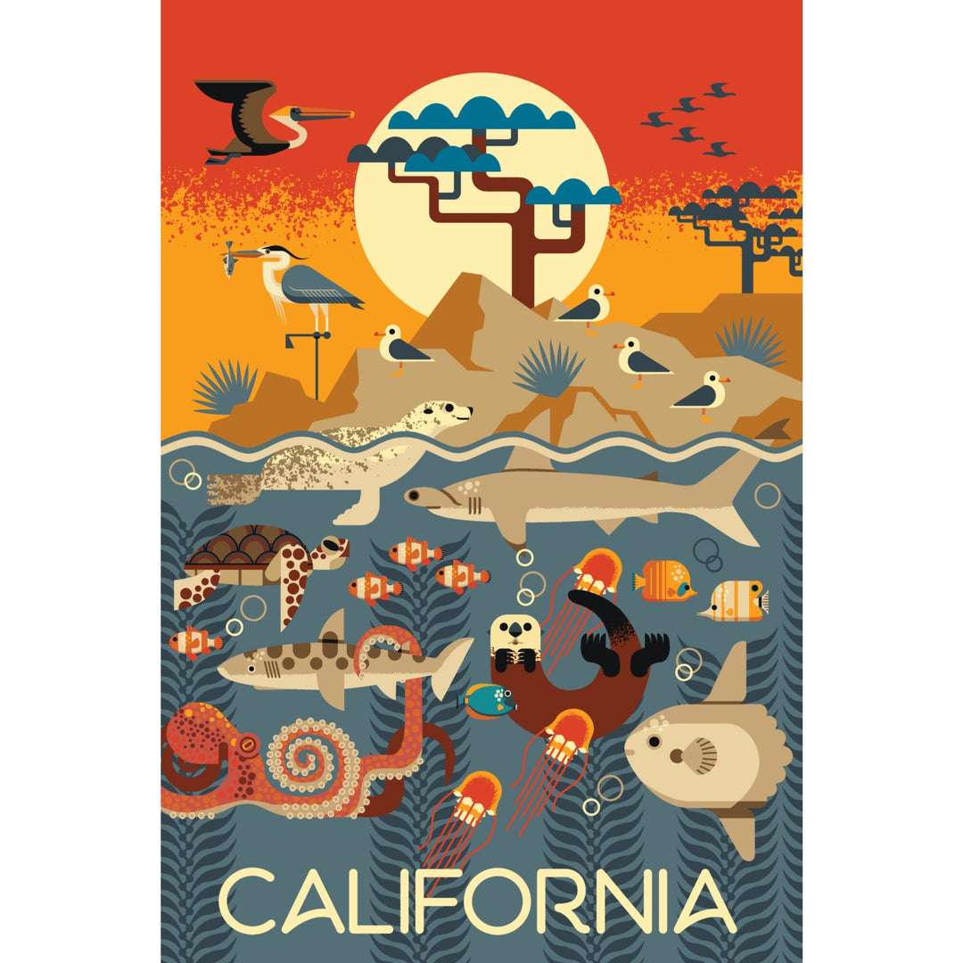 California, Marine Animals, Geometric, Stretched Canvas Canvas Lantern Press 