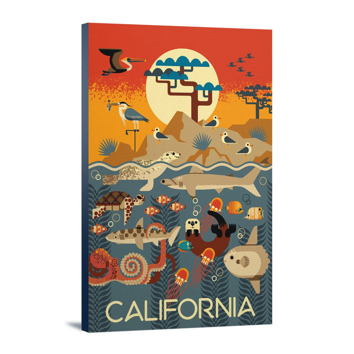 California, Marine Animals, Geometric, Stretched Canvas Canvas Lantern Press 