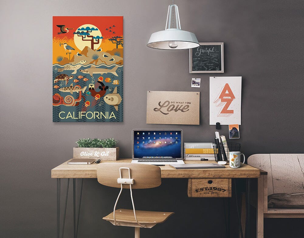 California, Marine Animals, Geometric, Stretched Canvas Canvas Lantern Press 