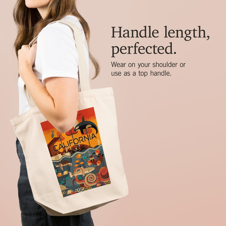 California, Marine Animals, Geometric, Tote Bag Totes Lantern Press 