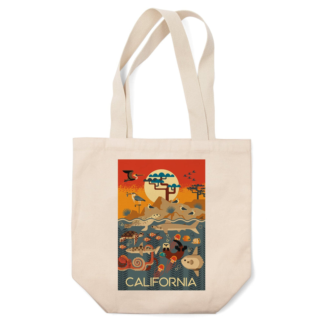 California, Marine Animals, Geometric, Tote Bag Totes Lantern Press 