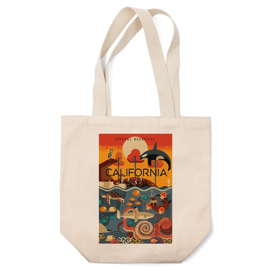 California, Marine Animals, Geometric, Tote Bag Totes Lantern Press 