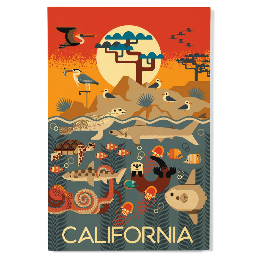 California, Marine Animals, Geometric, Wood Signs and Postcards Wood Lantern Press 