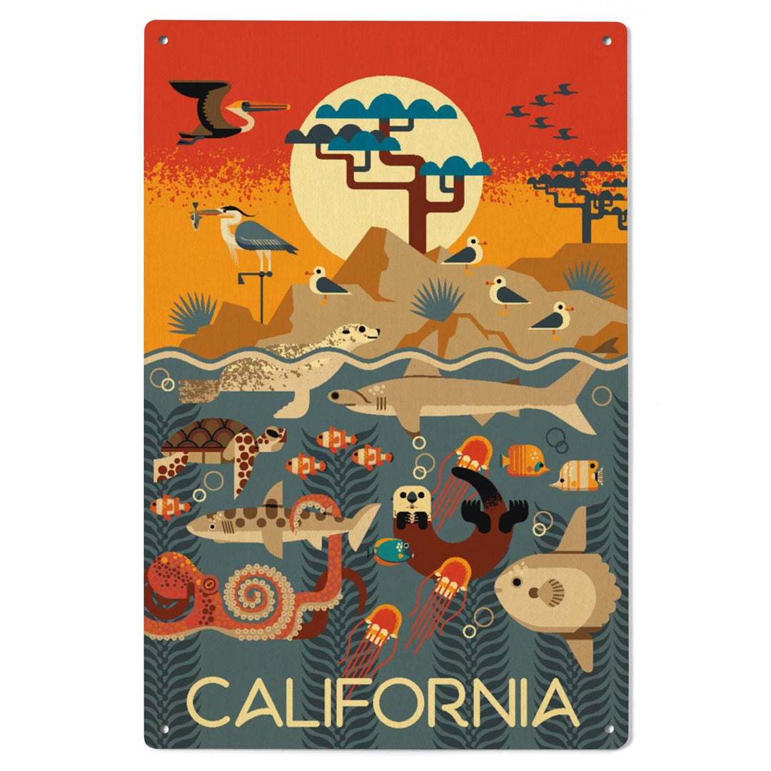 California, Marine Animals, Geometric, Wood Signs and Postcards Wood Lantern Press 