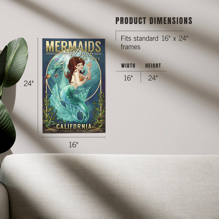 California, Mermaids Drink for Free (top), Art & Giclee Prints Art Lantern Press 