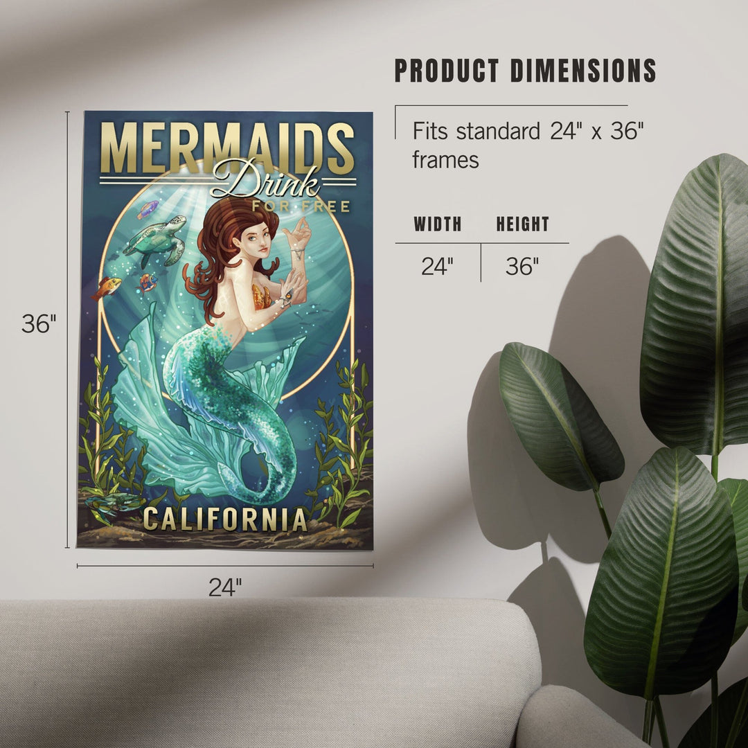 California, Mermaids Drink for Free (top), Art & Giclee Prints Art Lantern Press 