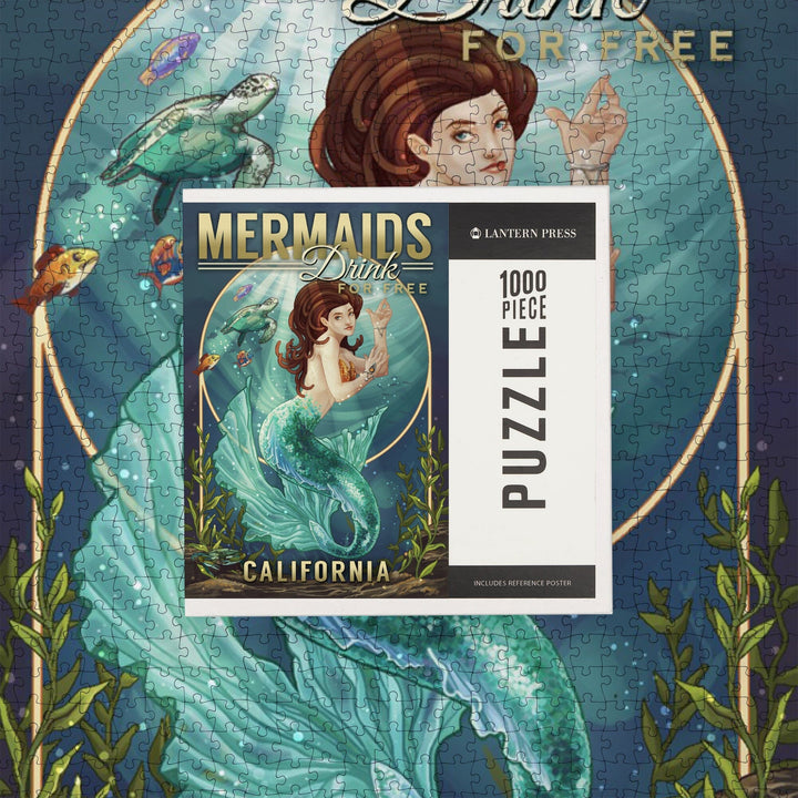 California, Mermaids Drink for Free (top), Jigsaw Puzzle Puzzle Lantern Press 