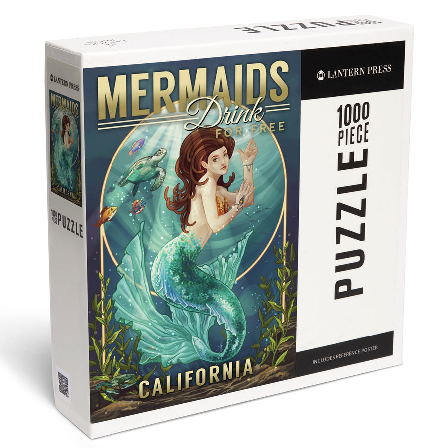 California, Mermaids Drink for Free (top), Jigsaw Puzzle Puzzle Lantern Press 