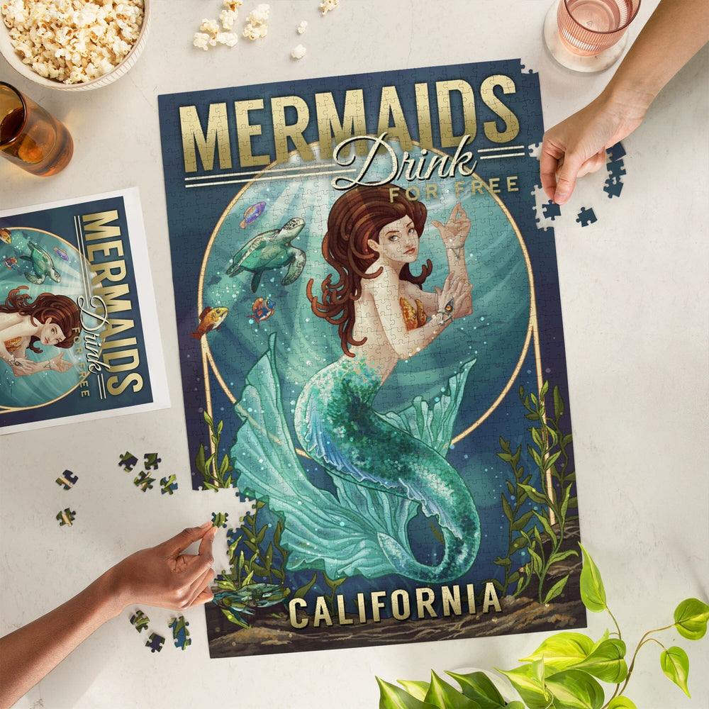 California, Mermaids Drink for Free (top), Jigsaw Puzzle Puzzle Lantern Press 