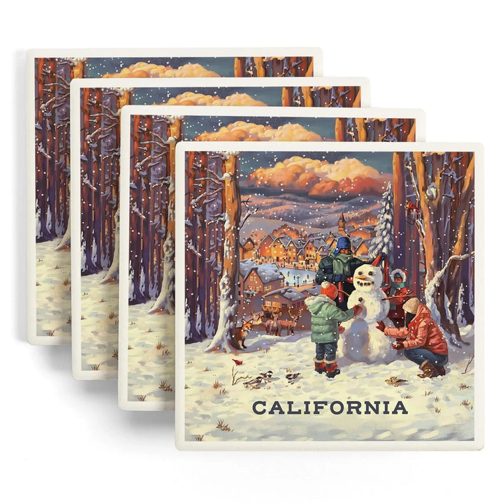 California, Merry and Bright, Vintage Snowman, Coasters Coasters Lantern Press 