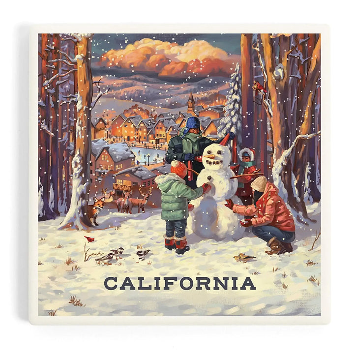 California, Merry and Bright, Vintage Snowman, Coasters Coasters Lantern Press Coaster 
