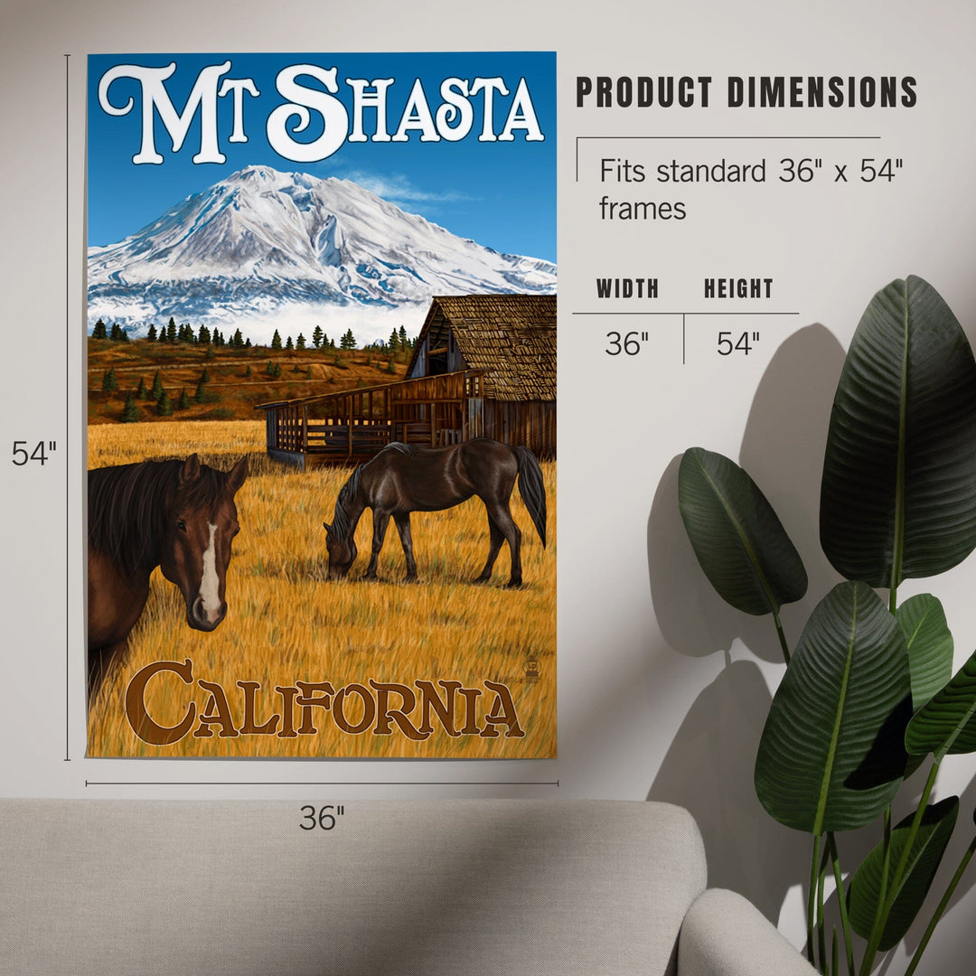 California, Mount Shasta and Horses, Art & Giclee Prints Art Lantern Press 