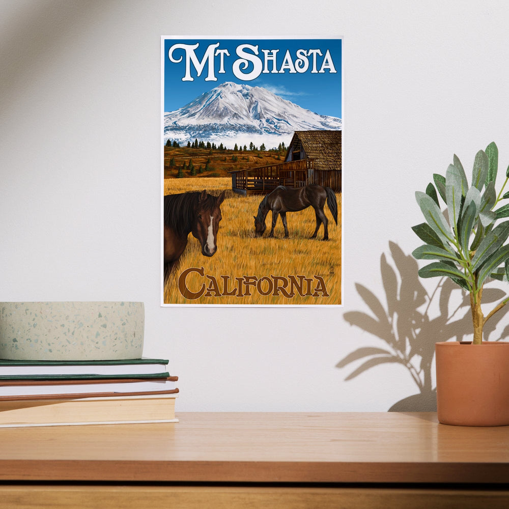 California, Mount Shasta and Horses, Art & Giclee Prints Art Lantern Press 