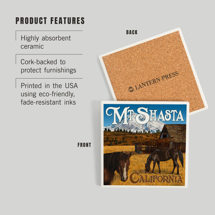 California, Mount Shasta and Horses, Coasters Coasters Lantern Press 