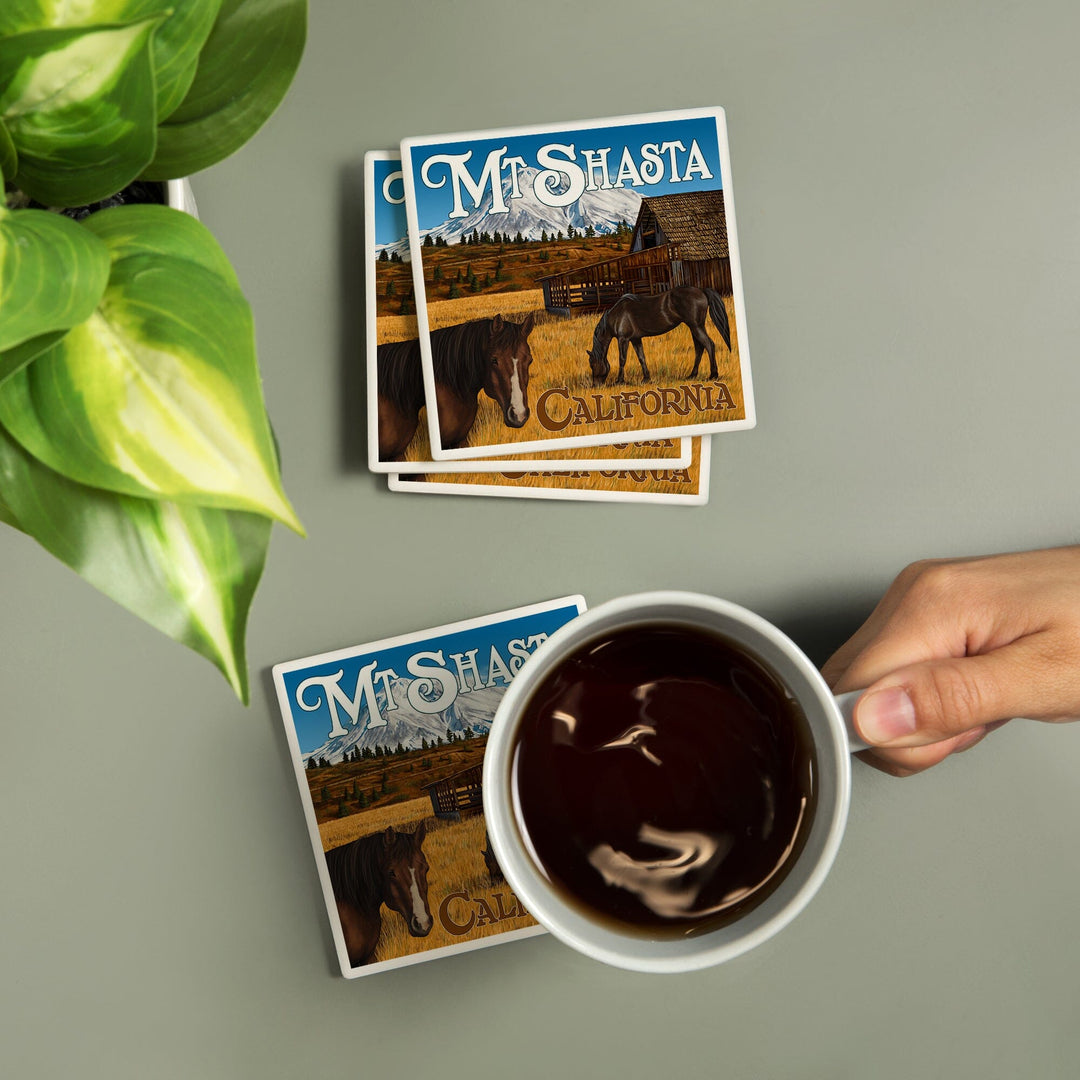 California, Mount Shasta and Horses, Coasters Coasters Lantern Press 