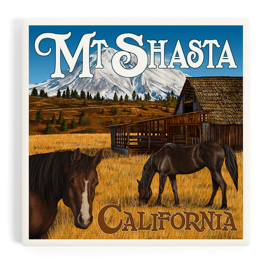California, Mount Shasta and Horses, Coasters Coasters Lantern Press 