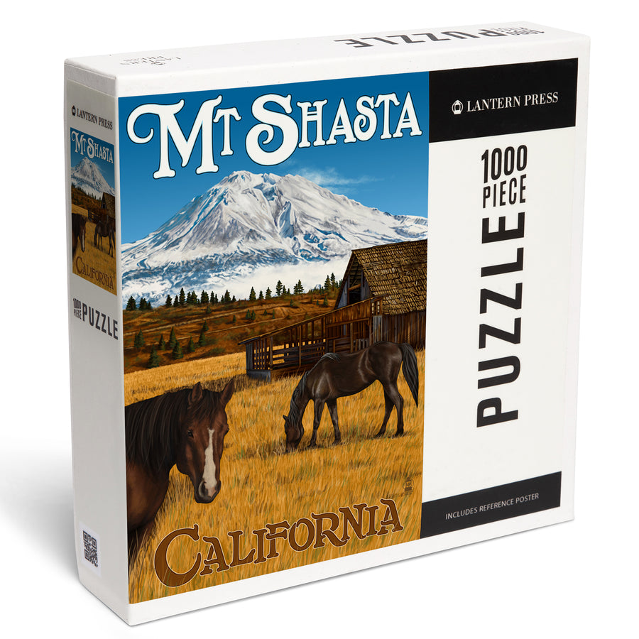 California, Mount Shasta and Horses, Jigsaw Puzzle Puzzle Lantern Press 