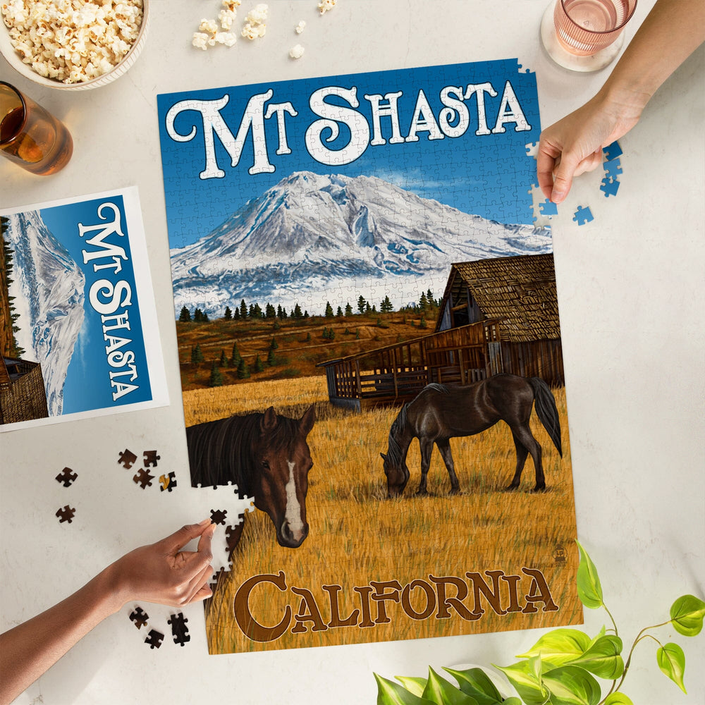 California, Mount Shasta and Horses, Jigsaw Puzzle Puzzle Lantern Press 
