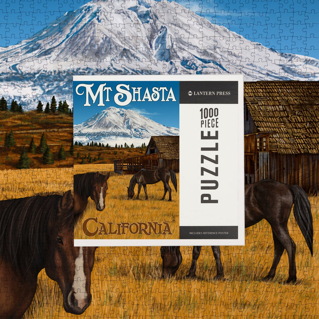 California, Mount Shasta and Horses, Jigsaw Puzzle Puzzle Lantern Press 