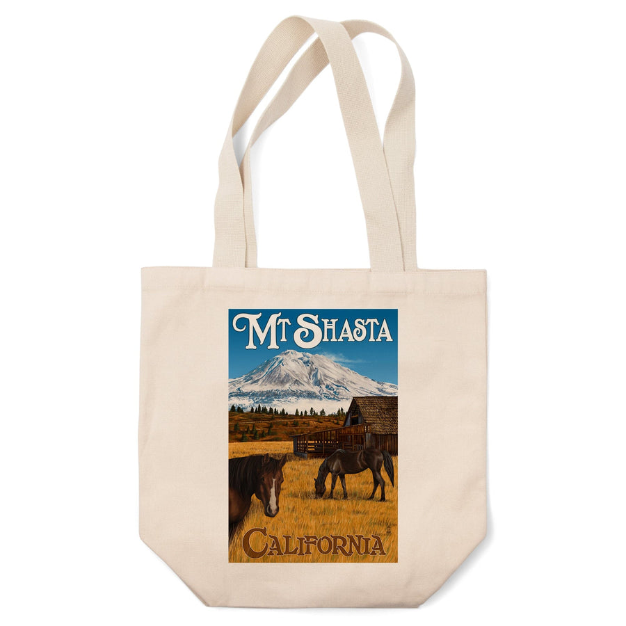 California, Mount Shasta and Horses, Lantern Press Artwork, Tote Bag Totes Lantern Press 