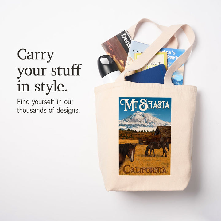 California, Mount Shasta and Horses, Tote Bag Totes Lantern Press 