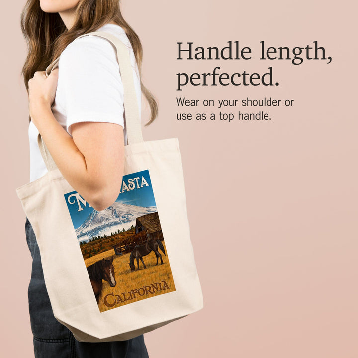 California, Mount Shasta and Horses, Tote Bag Totes Lantern Press 