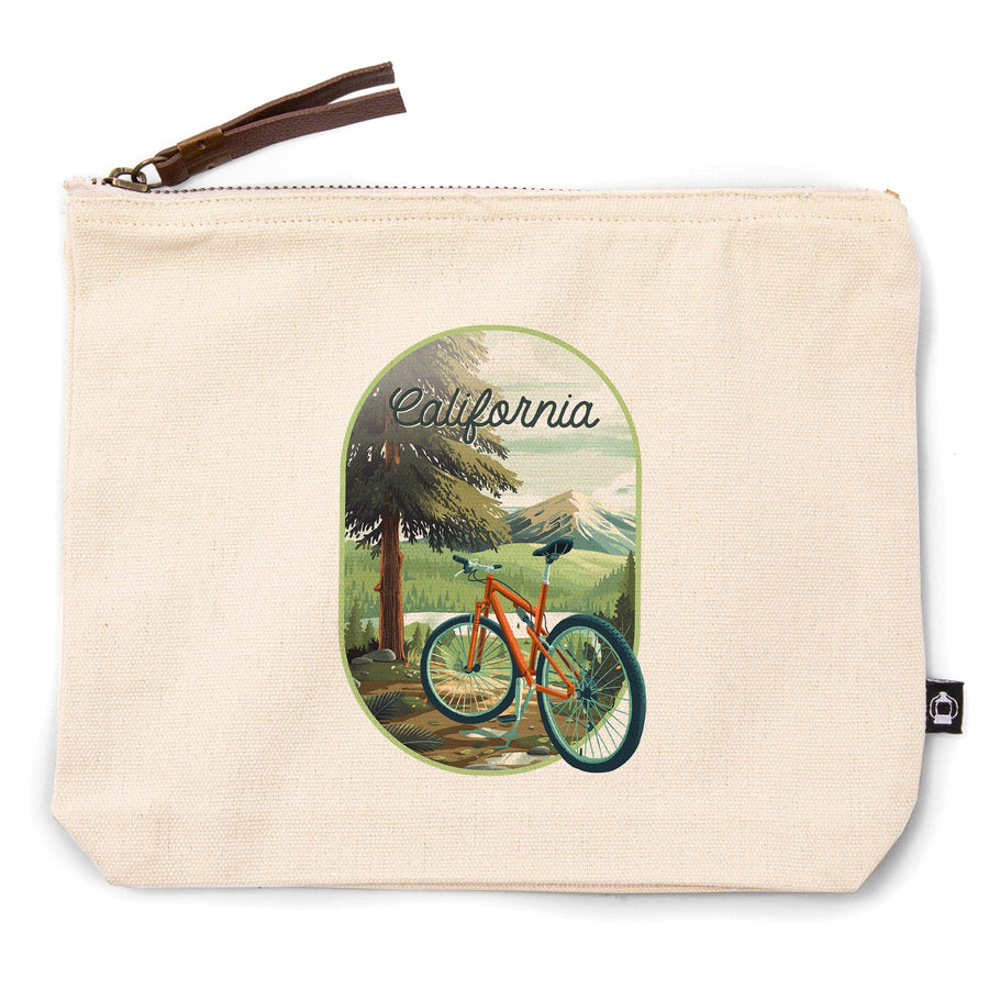 California, Off to Wander, Cycling in the Mountains,, Organic Cotton Zipper Pouch, Go Bag Totes Lantern Press 