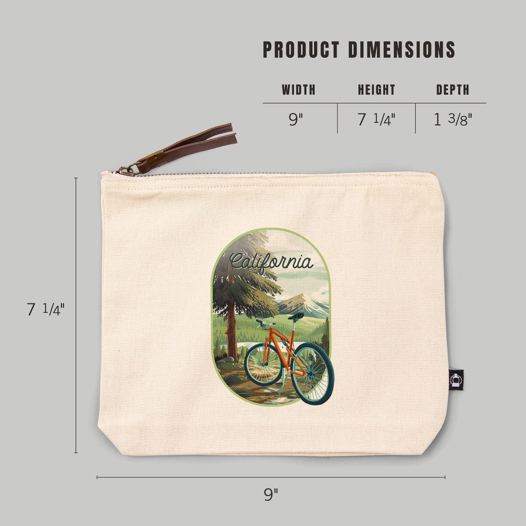 California, Off to Wander, Cycling in the Mountains,, Organic Cotton Zipper Pouch, Go Bag Totes Lantern Press 
