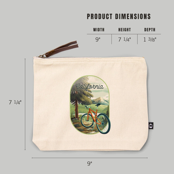 California, Off to Wander, Cycling in the Mountains,, Organic Cotton Zipper Pouch, Go Bag Totes Lantern Press 